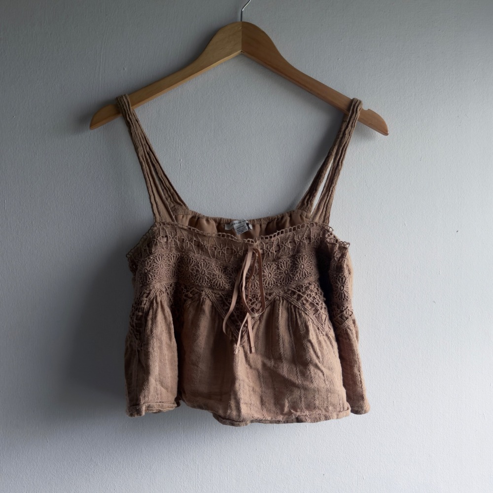 American Eagle Lace Crochet Cami Crop Top Women Medium Brown Boho Cottagecore